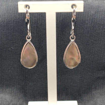 Black Mother of Pearl Pear Drop Sterling Silver Stud Earrings