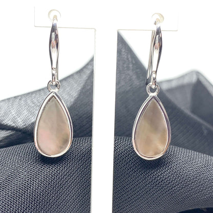 Black Mother of Pearl Pear Drop Sterling Silver Stud Earrings