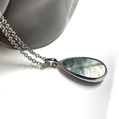 Black Mother of Pearl Pear Teardrop Sterling Silver Necklace