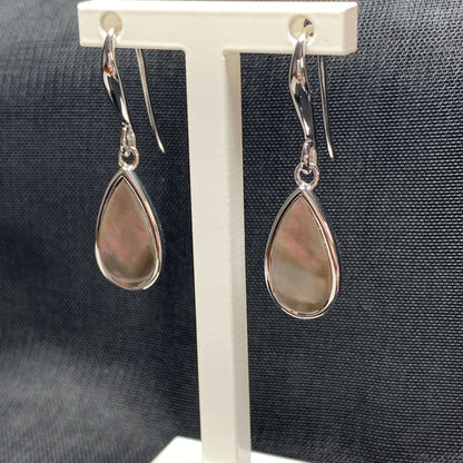 Black Mother of Pearl Pear Drop Sterling Silver Stud Earrings