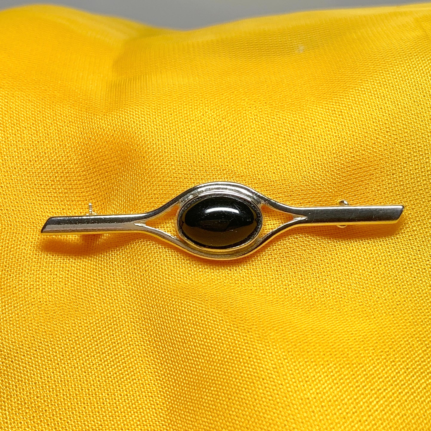 Black Oval Jet Brooch Sterling Silver