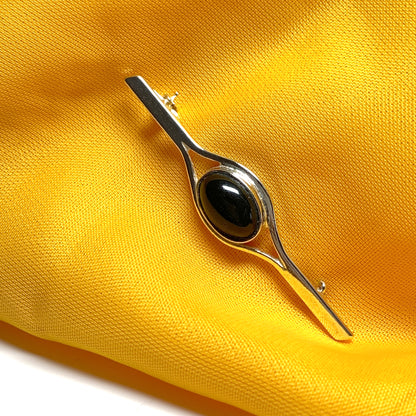 Black Oval Jet Brooch Sterling Silver