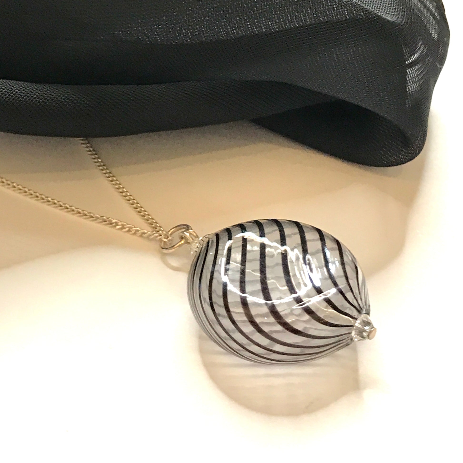 Black and white Real Murano necklace bubble pendant