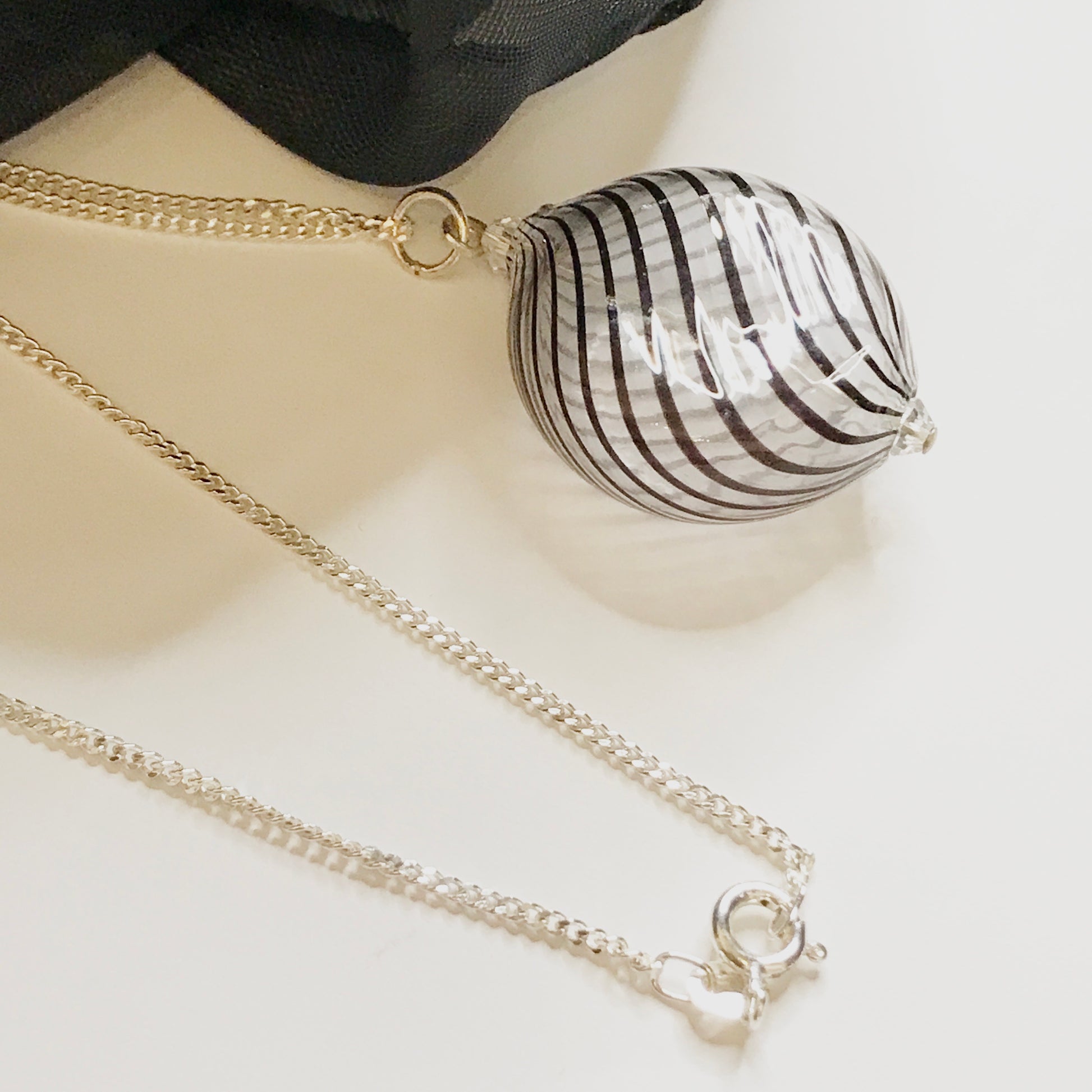 Black and white Real Murano necklace bubble pendant