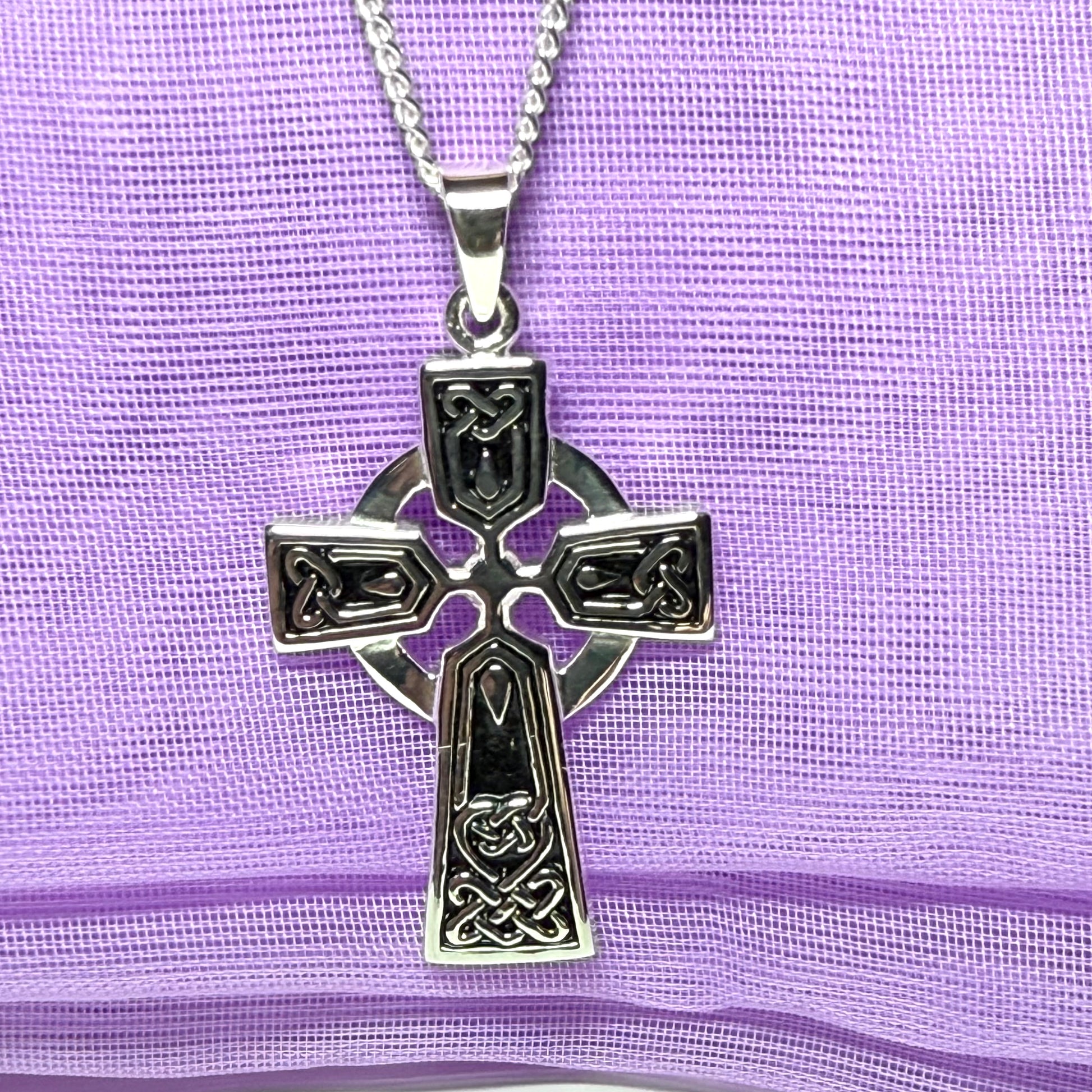 Black enamelled sterling silver Celtic cross including a chain