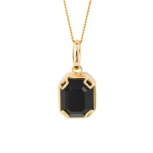 Fiorelli black crystal octagonal necklace gold plated sterling silver gilt pendant
