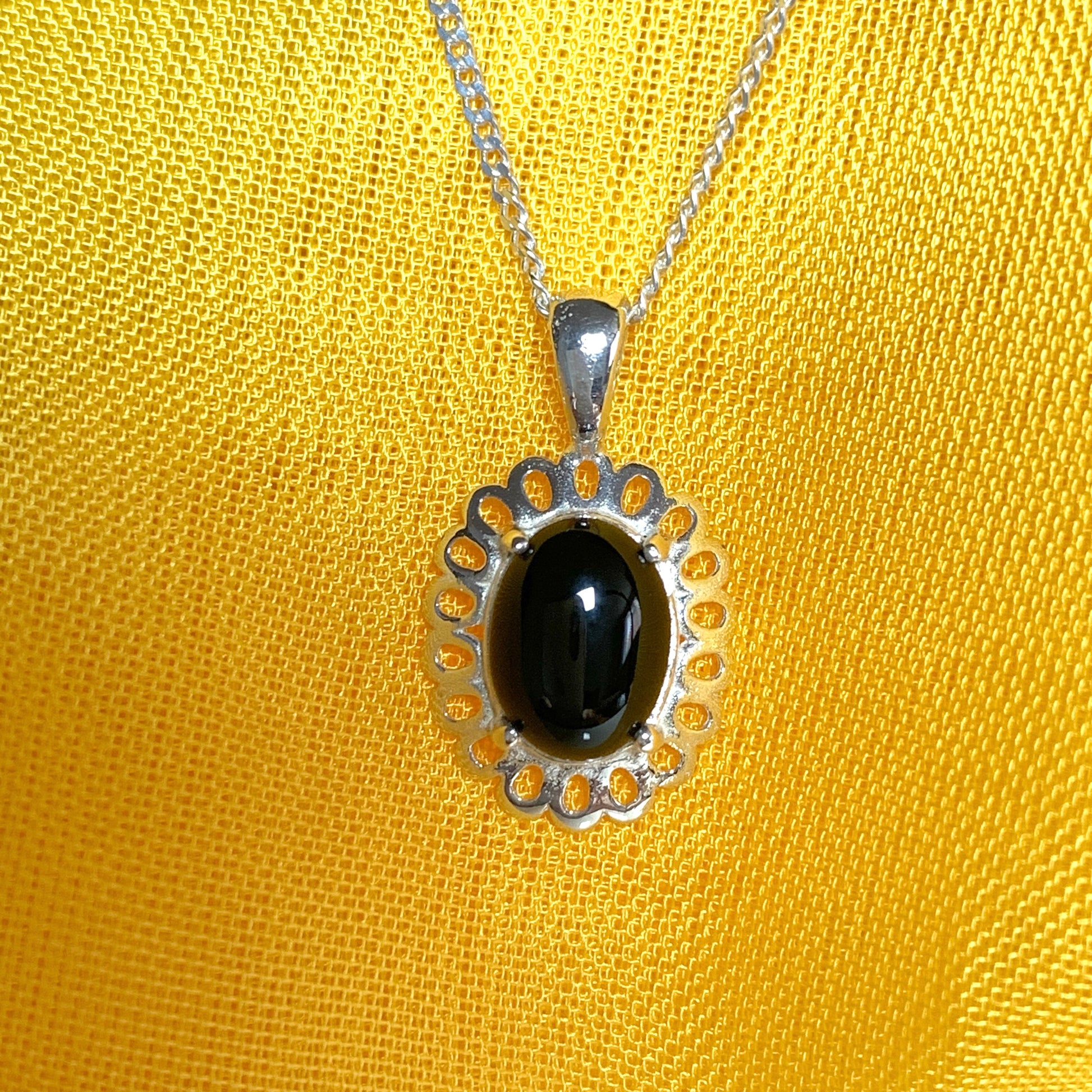 Black onyx oval sterling silver necklace