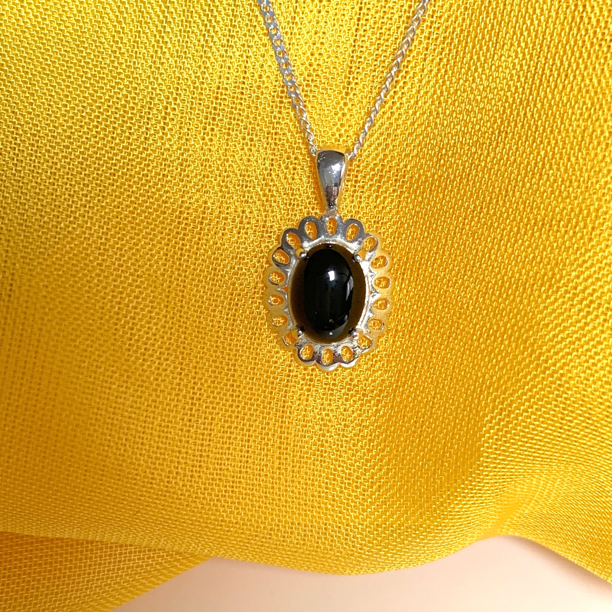 Black onyx oval sterling silver necklace