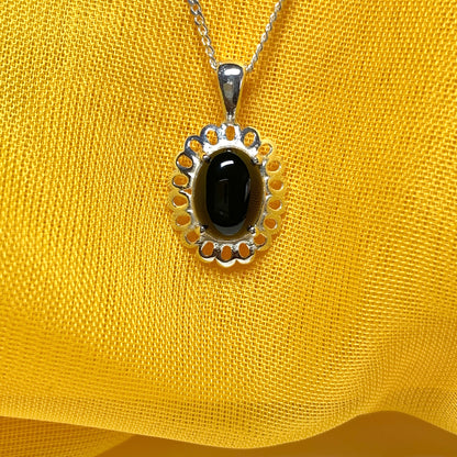 Black onyx oval sterling silver necklace