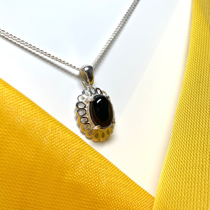 Black onyx oval sterling silver necklace