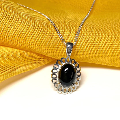 Black onyx oval sterling silver necklace