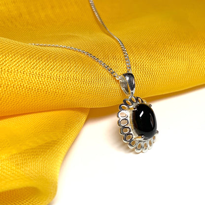 Black onyx oval sterling silver necklace