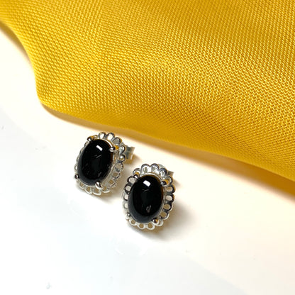 Black onyx oval sterling silver stud earrings