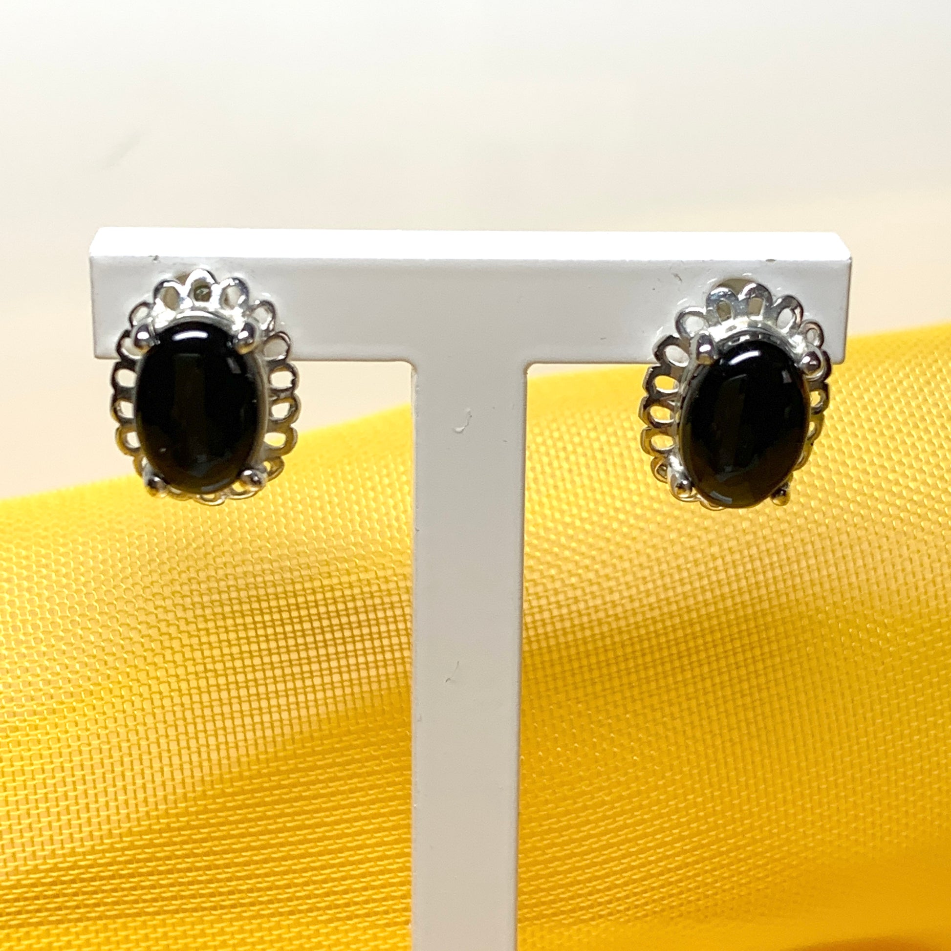 Black onyx oval sterling silver stud earrings