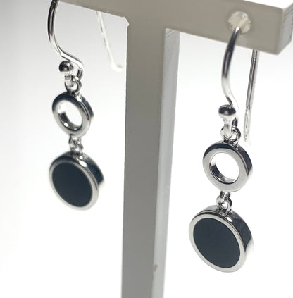 Black onyx round drop earrings sterling silver