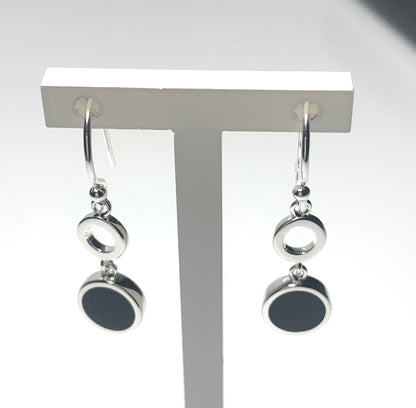 Black onyx round drop earrings sterling silver