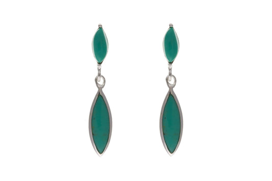 Blue Double Marquise Sterling Silver Turquoise Drop Earrings