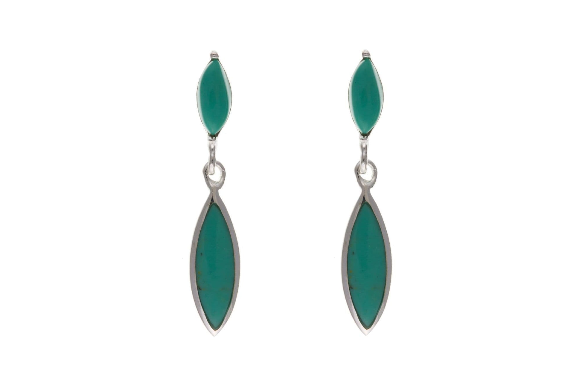 Blue Double Marquise Sterling Silver Turquoise Drop Earrings
