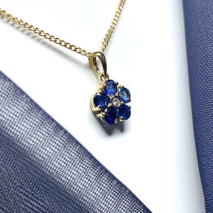 Blue Sapphire And Diamond Yellow Gold Daisy Cluster Necklace