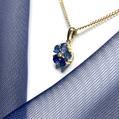 Blue Sapphire And Diamond Yellow Gold Daisy Cluster Necklace