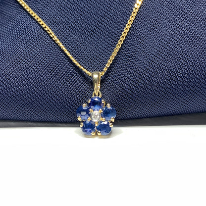 Blue Sapphire And Diamond Yellow Gold Daisy Cluster Necklace