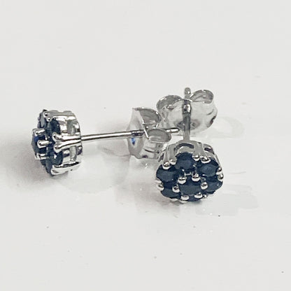 Blue Sapphire White Gold Daisy Cluster Stud earrings