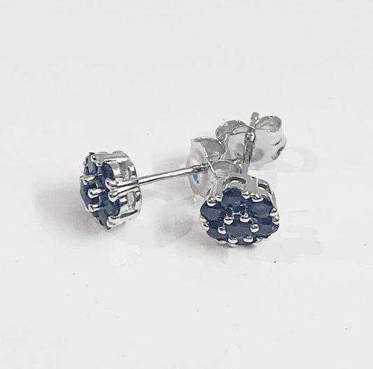 Blue Sapphire White Gold Daisy Cluster Stud earrings