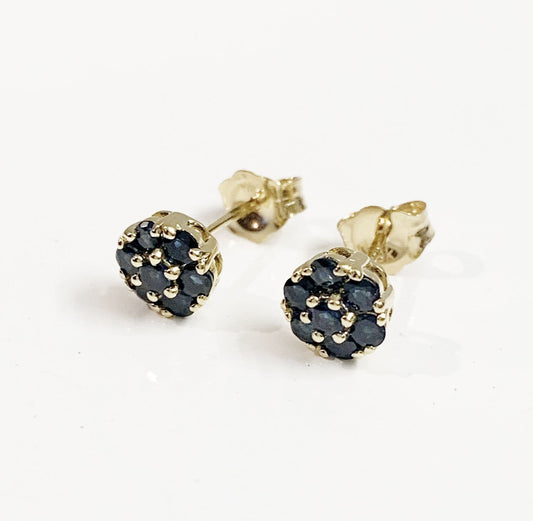 Copy of Blue Sapphire Yellow Gold Daisy Cluster Stud earrings