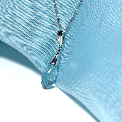 Blue Topaz necklace white gold faceted pendant