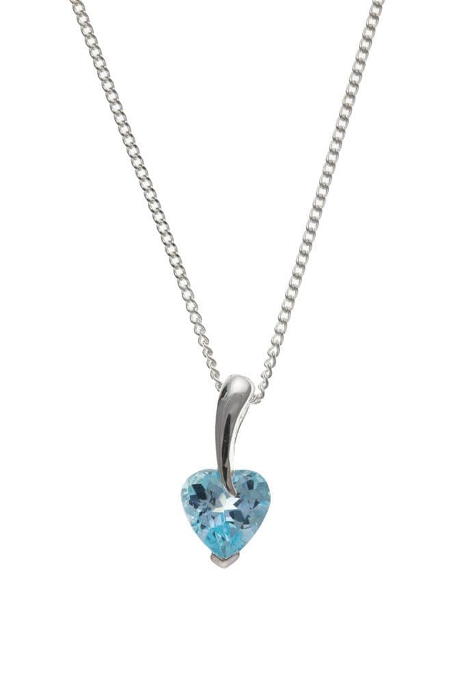 Blue Topaz  Sterling Silver Heart Shaped Necklace