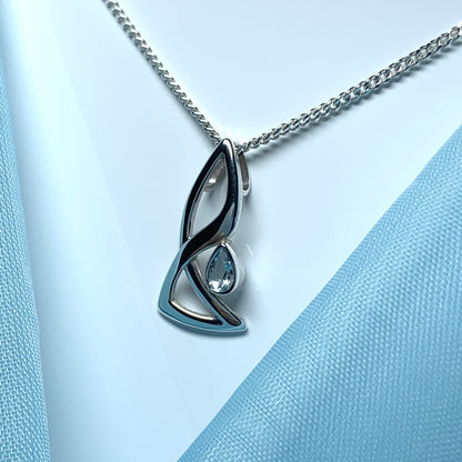 Blue Topaz fancy necklace sterling silver pear shaped pendant