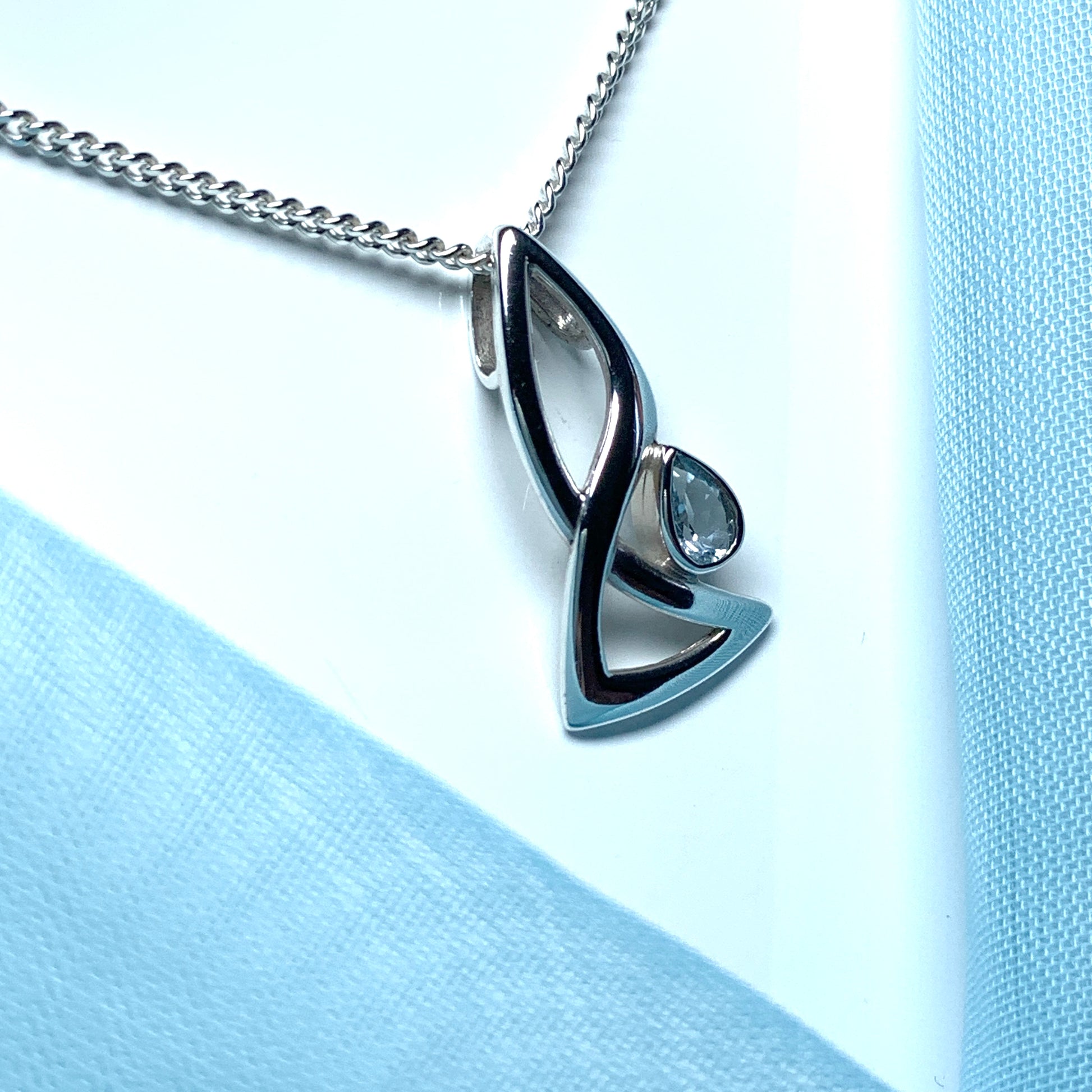 Blue Topaz fancy necklace sterling silver pear shaped pendant