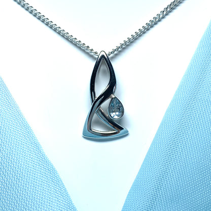 Blue Topaz fancy necklace sterling silver pear shaped pendant