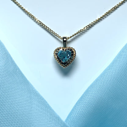 Blue Topaz necklace yellow gold heart shaped pendant