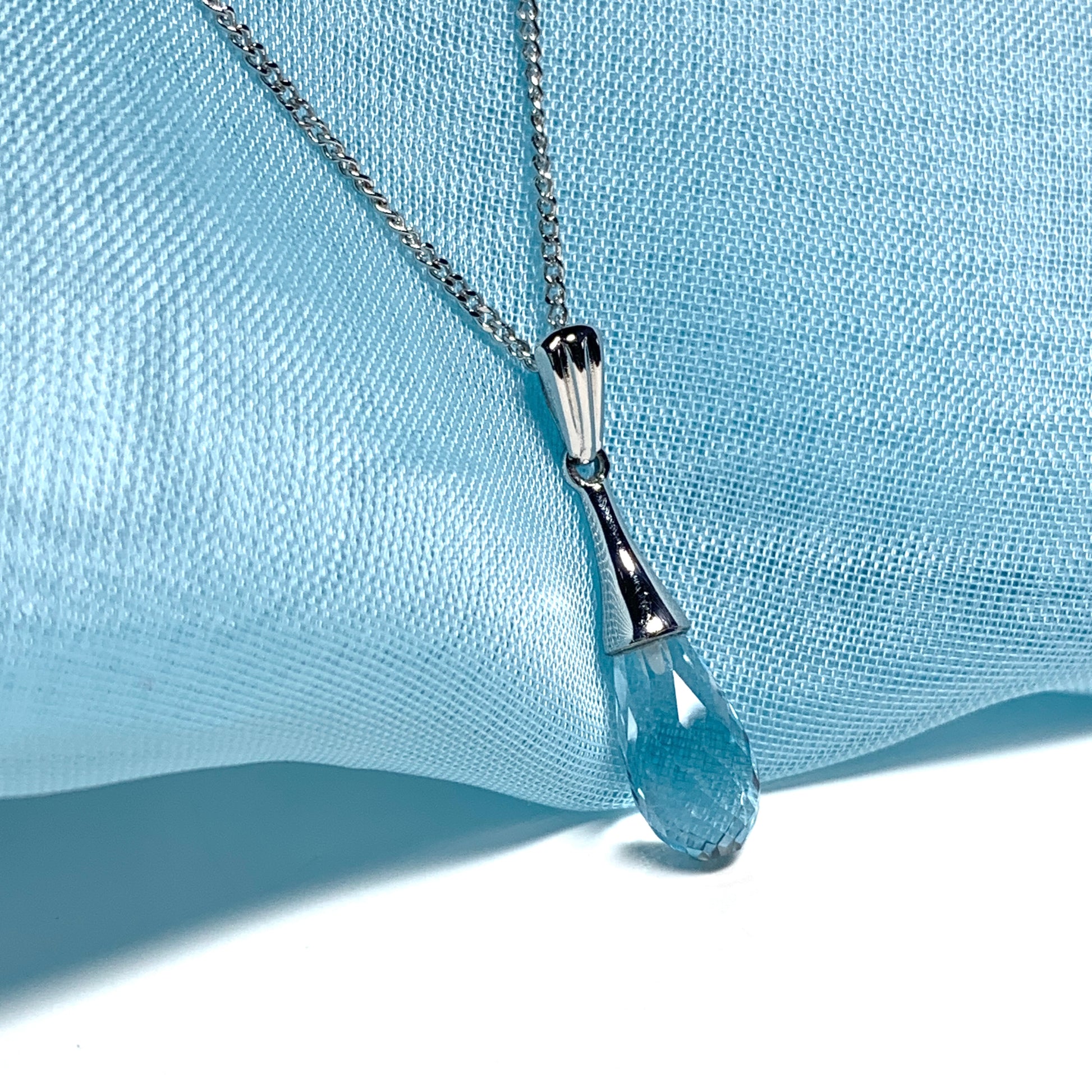 Blue Topaz necklace white gold faceted pendant