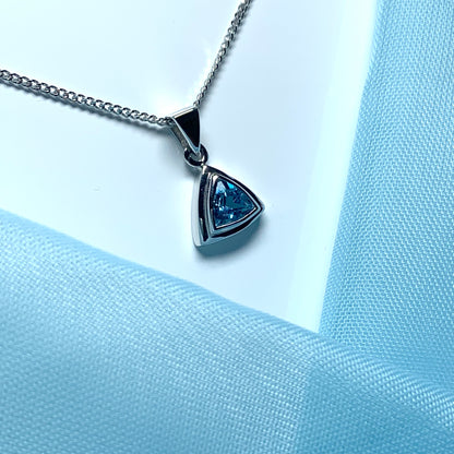 Blue Topaz necklace white gold triangle shaped pendant