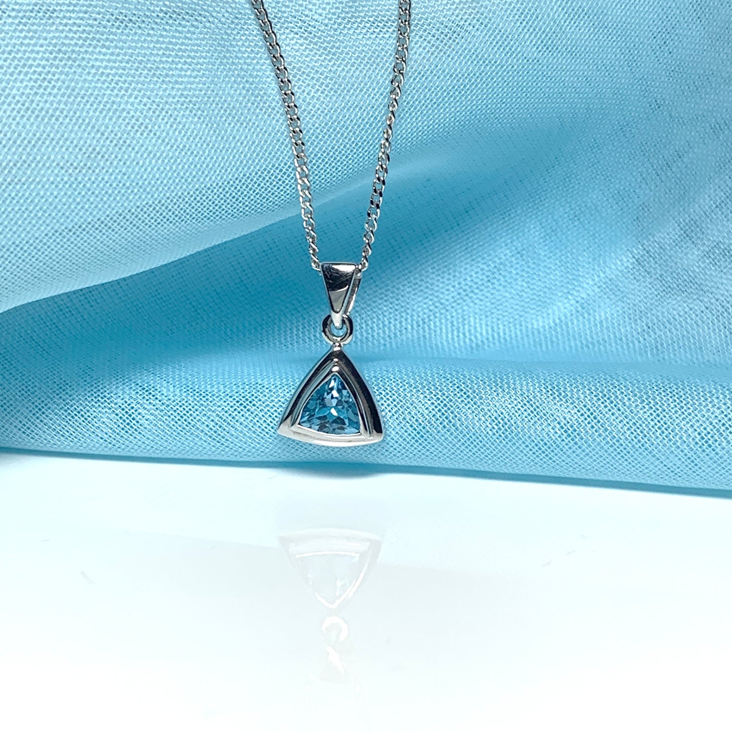 Blue Topaz necklace white gold triangle shaped pendant