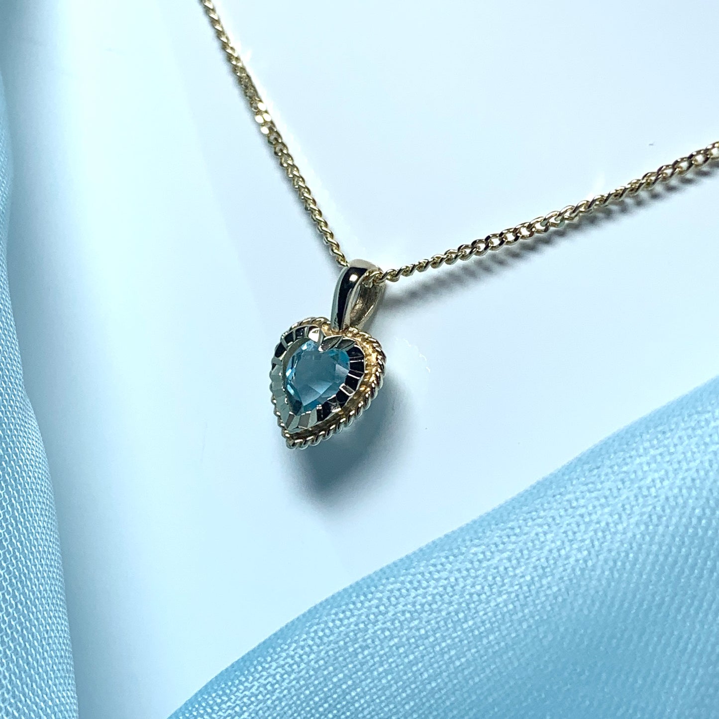 Blue Topaz necklace yellow gold heart shaped pendant