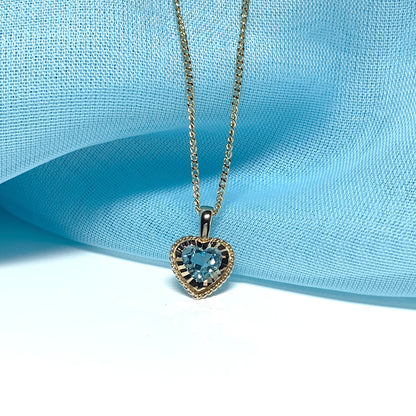 Blue Topaz necklace yellow gold heart shaped pendant