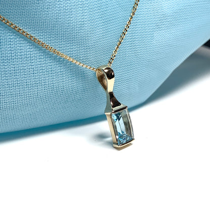 Blue Topaz necklace yellow gold square shaped pendant