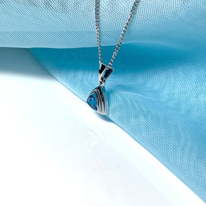 Blue Topaz necklace white gold triangle shaped pendant