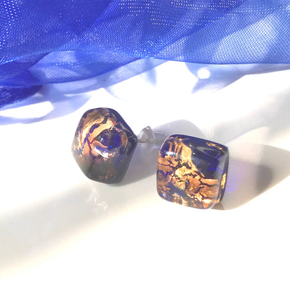 Blue Real Murano Glass Stud Earrings