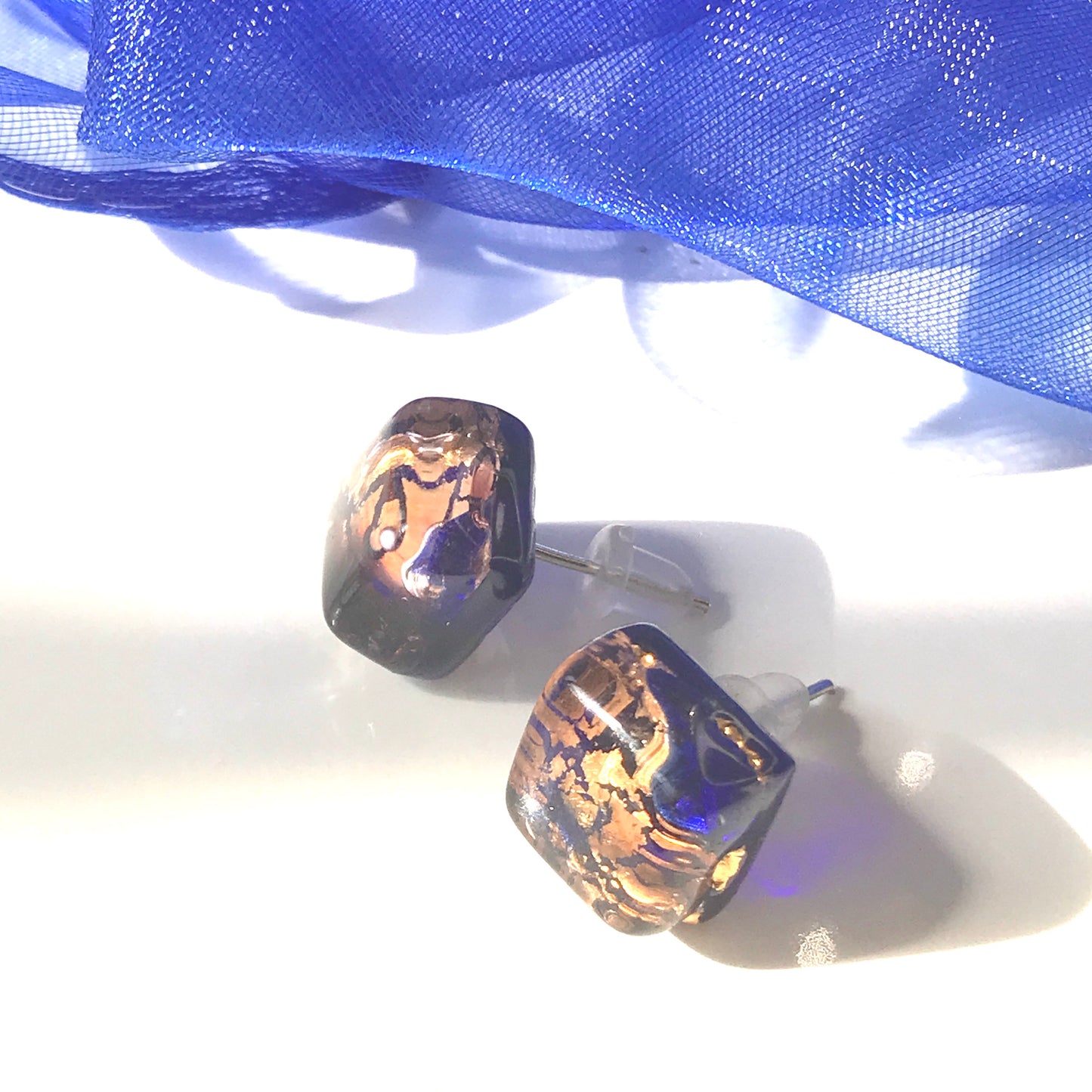 Blue Real Murano Glass Stud Earrings