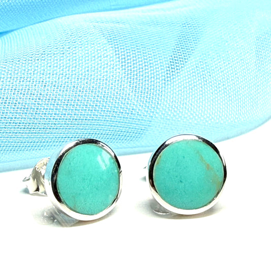 Round Blue Sterling Silver Turquoise Stud Earrings