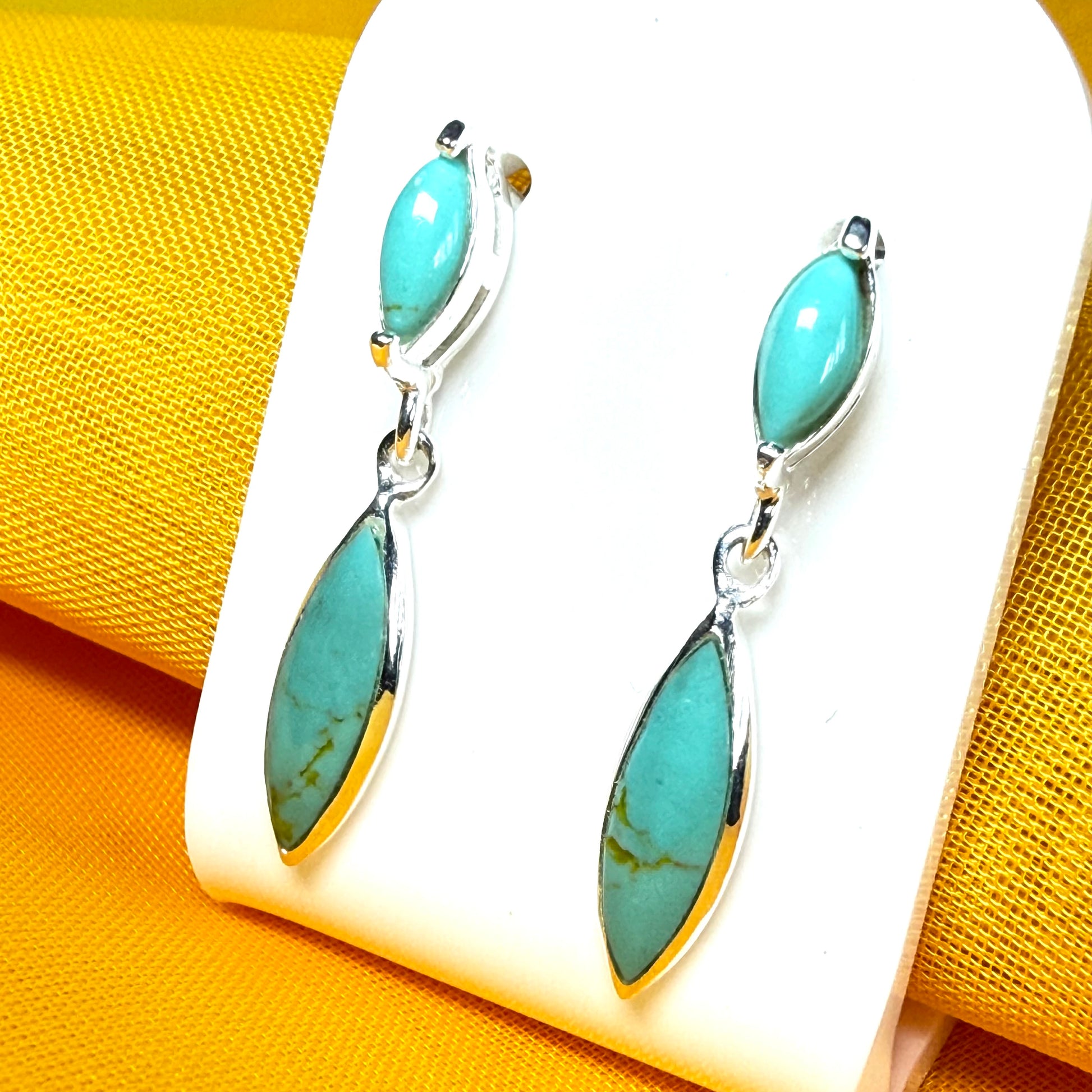 Blue double marquise sterling silver turquoise drop earrings