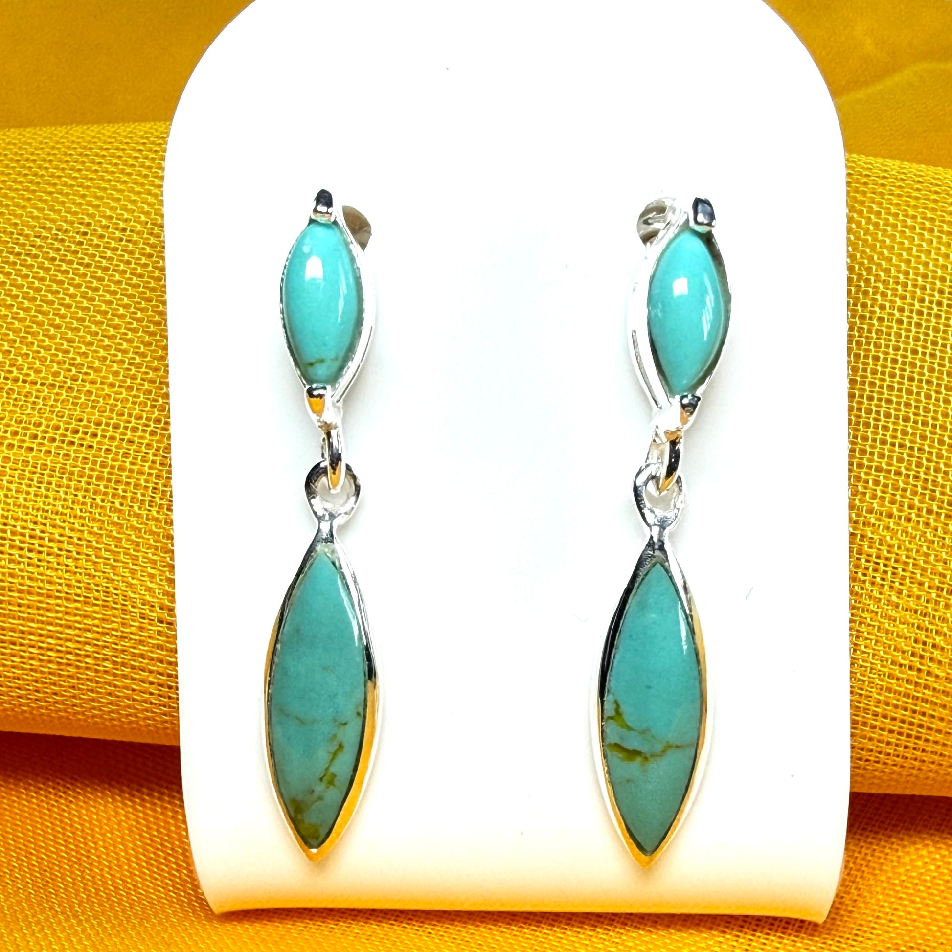 Blue double marquise sterling silver turquoise drop earrings