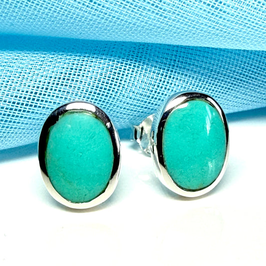 Blue sterling silver turquoise stud oval shaped earrings