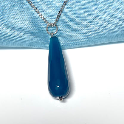 Blue agate tear drop necklace pendent sterling silver