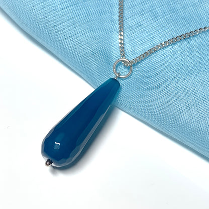 Blue agate tear drop necklace pendent sterling silver