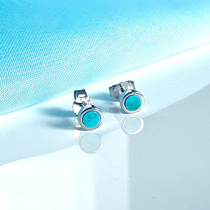 Turquoise blue green small round  sterling silver earrings